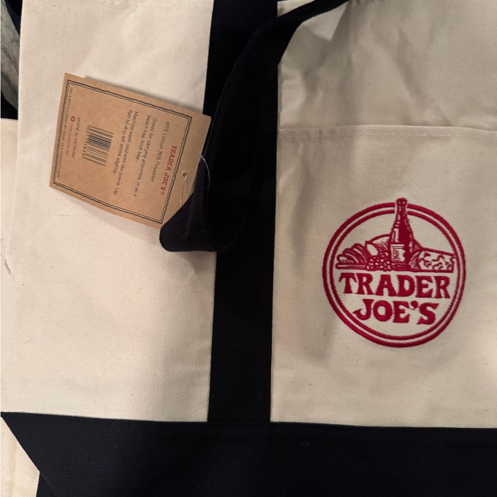 3 Large Trader Joe's Canvas Tote Bag Navy - Picture 3 of 3